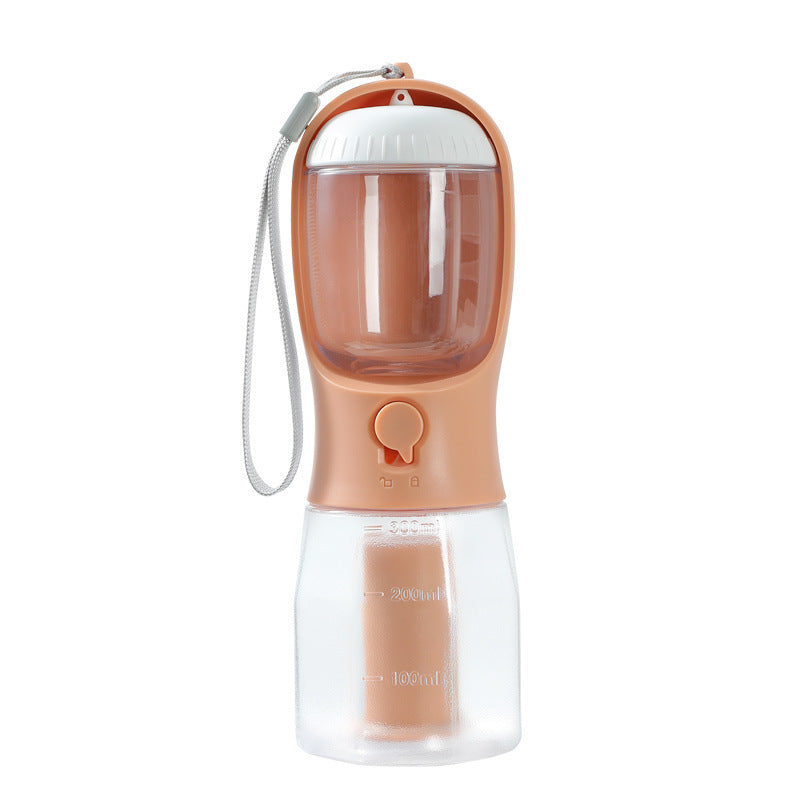 3-in-1 Pet Travel Water Bottle (300 ml) – Built-in Bowl, Treat Compartment & Waste-Bag Holder