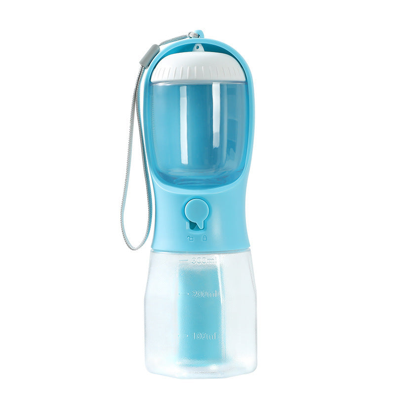 3-in-1 Pet Travel Water Bottle (300 ml) – Built-in Bowl, Treat Compartment & Waste-Bag Holder