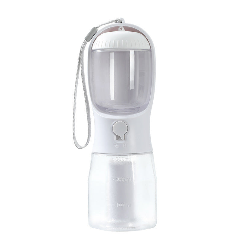 3-in-1 Pet Travel Water Bottle (300 ml) – Built-in Bowl, Treat Compartment & Waste-Bag Holder