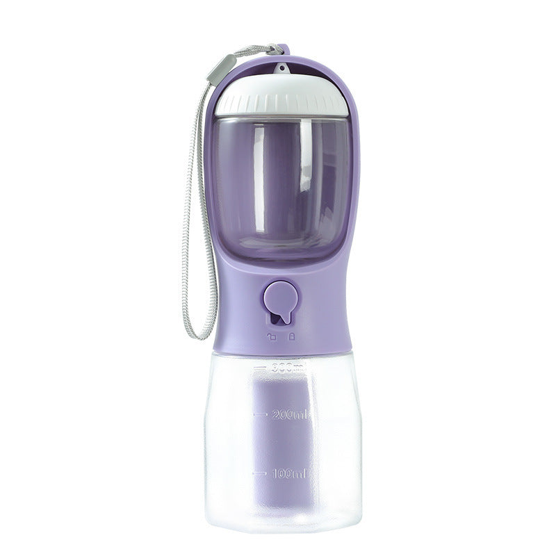 3-in-1 Pet Travel Water Bottle (300 ml) – Built-in Bowl, Treat Compartment & Waste-Bag Holder