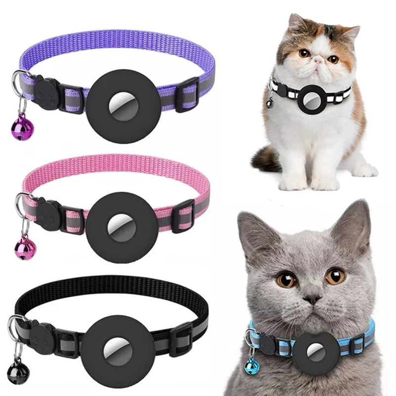 AirTag-Compatible Reflective Collar – Breakaway, Removable Bell, Adjustable (Cats & Small Dogs)