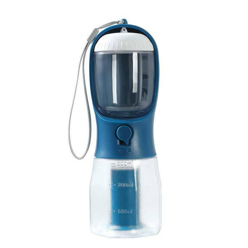 3-in-1 Pet Travel Water Bottle (300 ml) – Built-in Bowl, Treat Compartment & Waste-Bag Holder