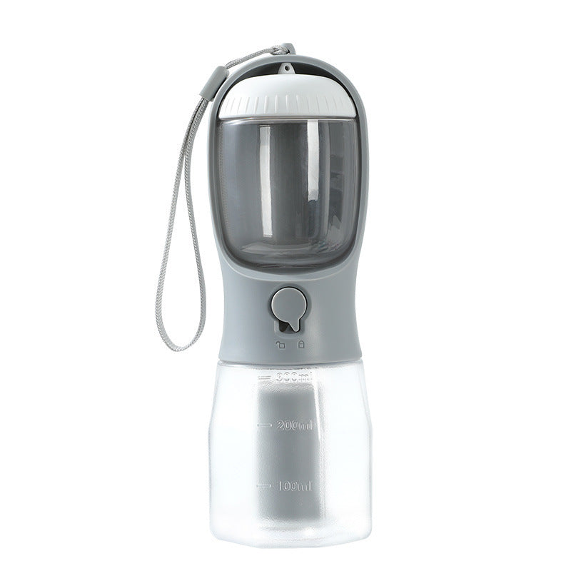 3-in-1 Pet Travel Water Bottle (300 ml) – Built-in Bowl, Treat Compartment & Waste-Bag Holder
