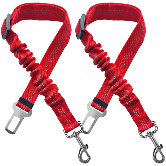 Bungee Seatbelt Leash Clip (2-Pack) – Shock-Absorbing, Adjustable, Red
