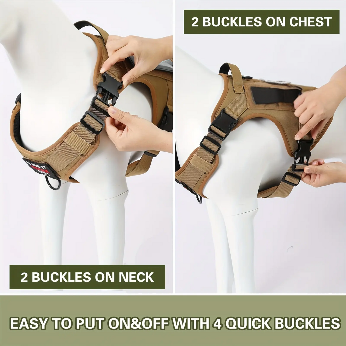 Tactical No-Pull Dog Harness – Reflective, Metal Buckles, Grab Handle (S–XL)