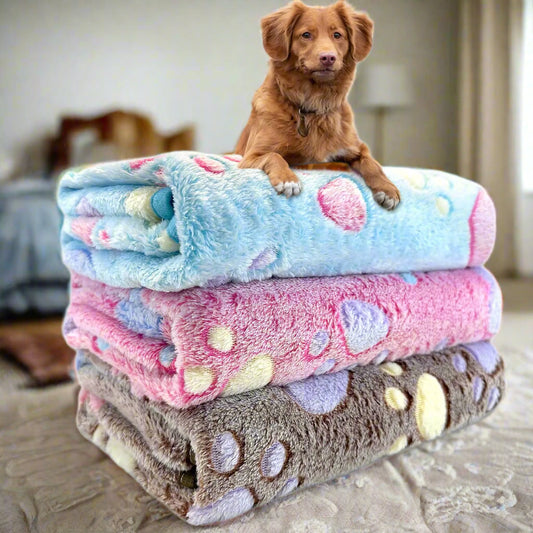 Calming Travel Pet Blankets (3-Pack) – Soft, Washable, 41″×31″ (Blue/Pink/Grey)