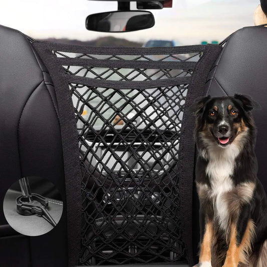 Back-Seat Mesh Barrier (3-Layer) – Quick-Install, Stretchable Organizer (15.7″×13.7″)