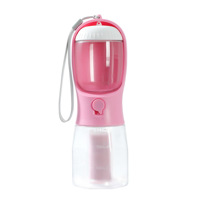 3-in-1 Pet Travel Water Bottle (300 ml) – Built-in Bowl, Treat Compartment & Waste-Bag Holder