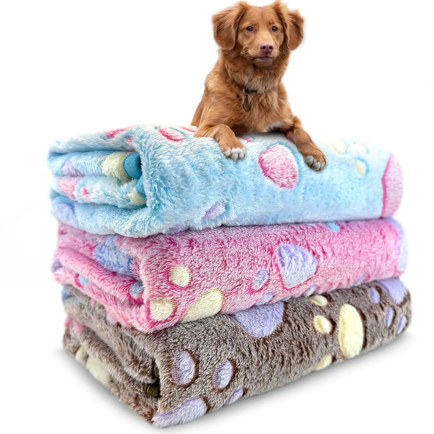 Calming Travel Pet Blankets (3-Pack) – Soft, Washable, 41″×31″ (Blue/Pink/Grey)